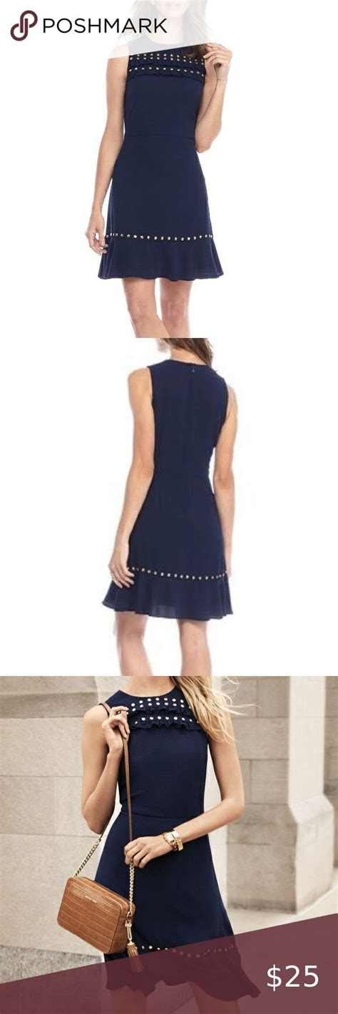 michael kors navy dress with gold studs